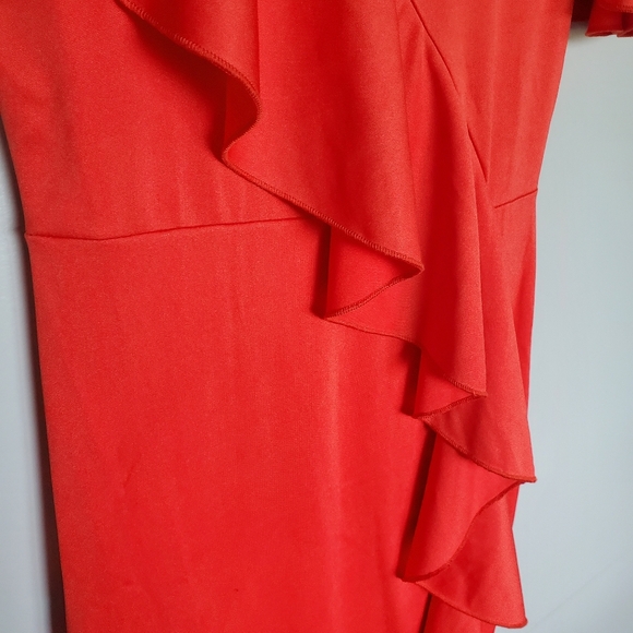 NWOT SHEIN Mulvari Ruffle Trim Butterfly Sleeve Dress - Orange Red - Size Small - Picture 7 of 12